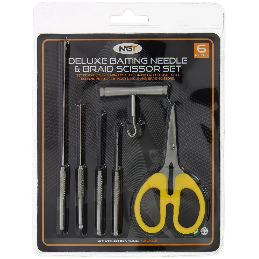 NGT Stainless Tool Set 6pc - 4 Needles / Scissors / Knot Puller