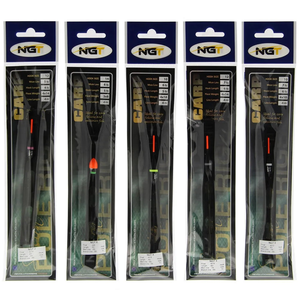 NGT Pole Rigs Carp - 10 Pack Assorted Carp Specific Pole Rigs