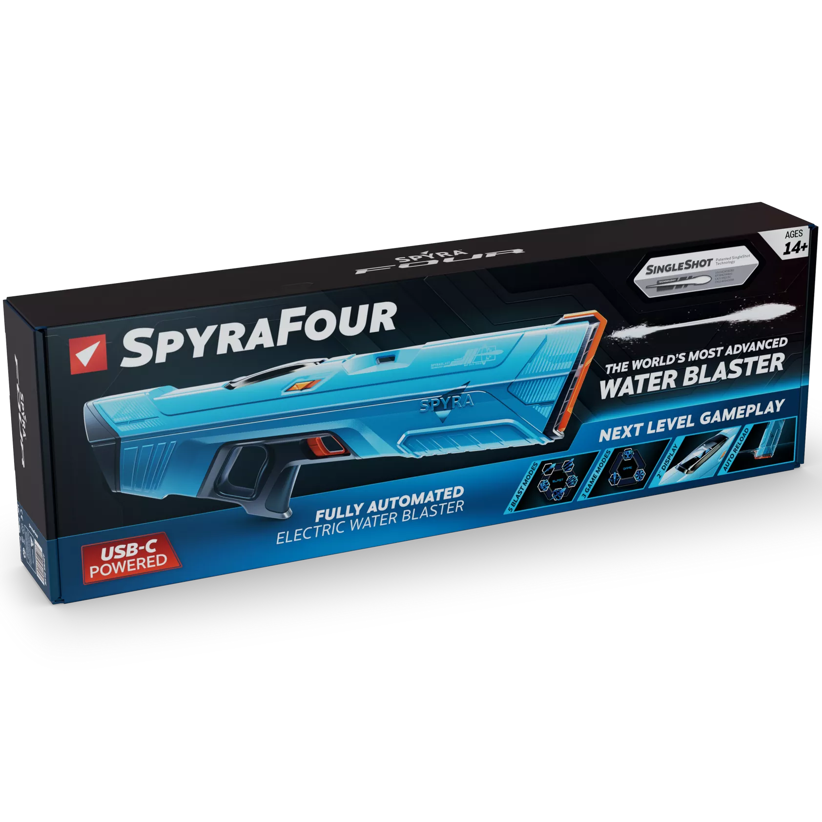 SpyraFour Blue Water Gun Retail Box Front