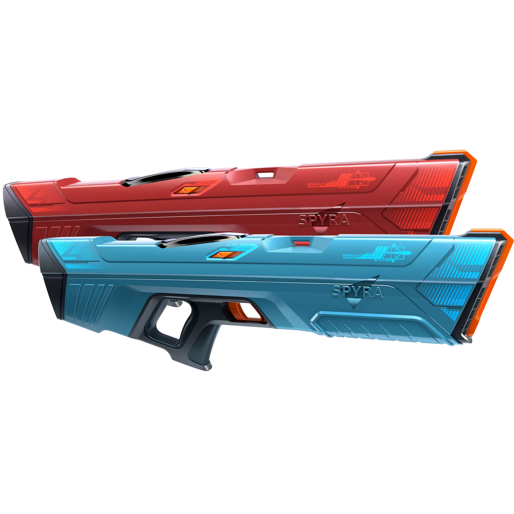 SpyraFour Red & Blue Electric Water Guns Side By Side