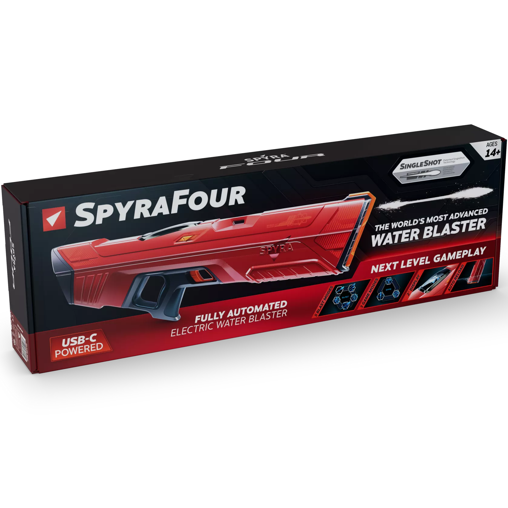 SpyraFour Red Water Gun Retail Box Front