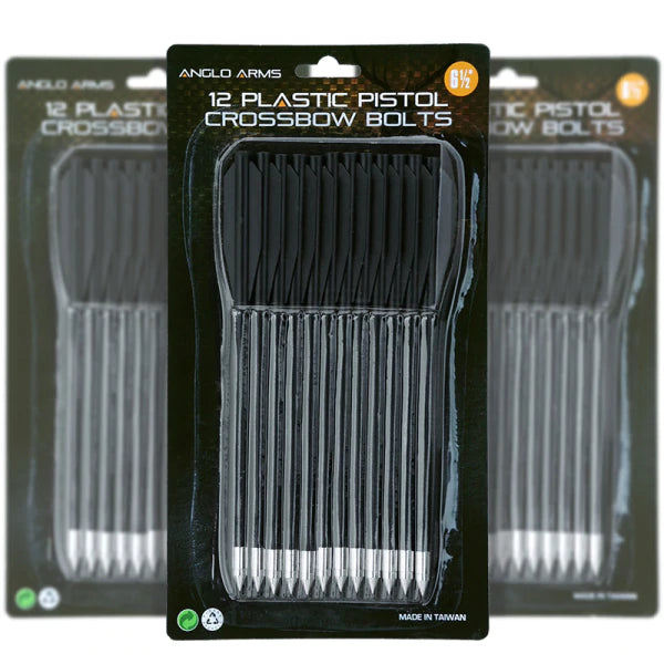 Anglo Arms 6.5" black plastic pistol crossbow bolts, retail 12 pack
