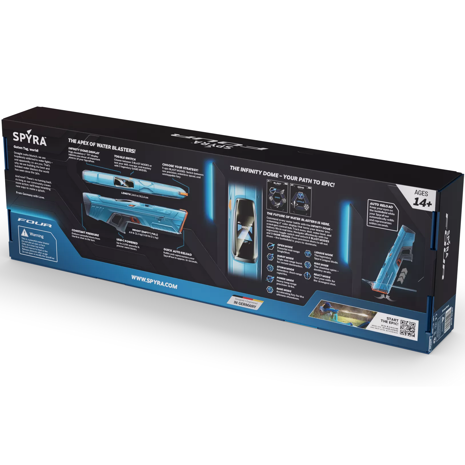 SpyraFour Blue Water Gun Retail Box Rear