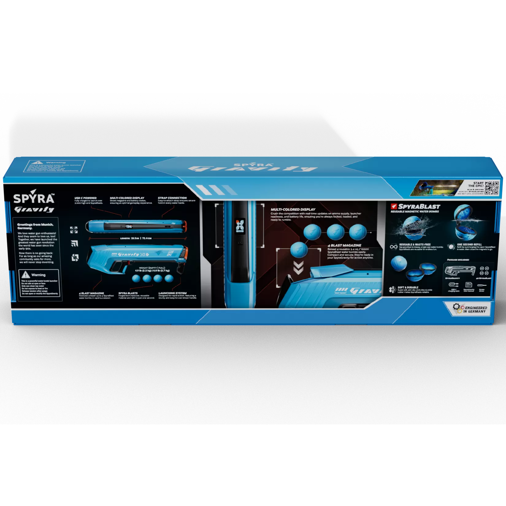 SpyraGravity Blue Electronic Water Bomb Launcher Retail Box Rear