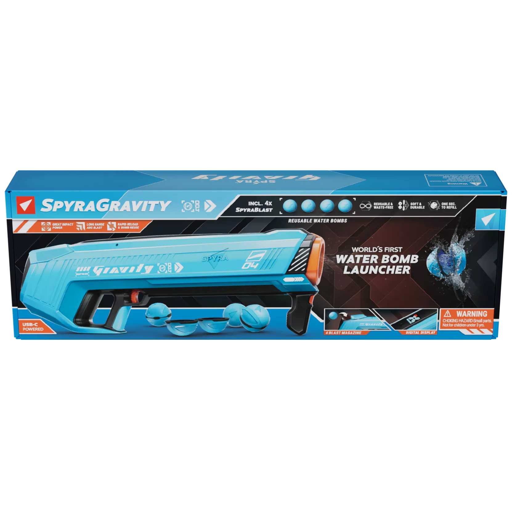 SpyraGravity Blue Electronic Water Bomb Launcher Retail Box Front