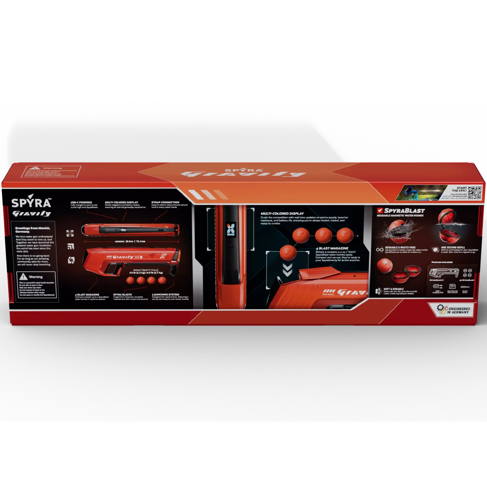 SpyraGravity Red Electronic Water Bomb Launcher Retail Box Rear